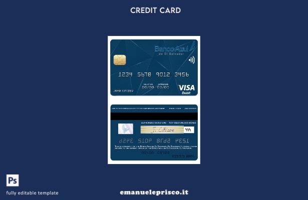 modello di carta di debito visto El Salvador Banco Azul de El Salvador in stile